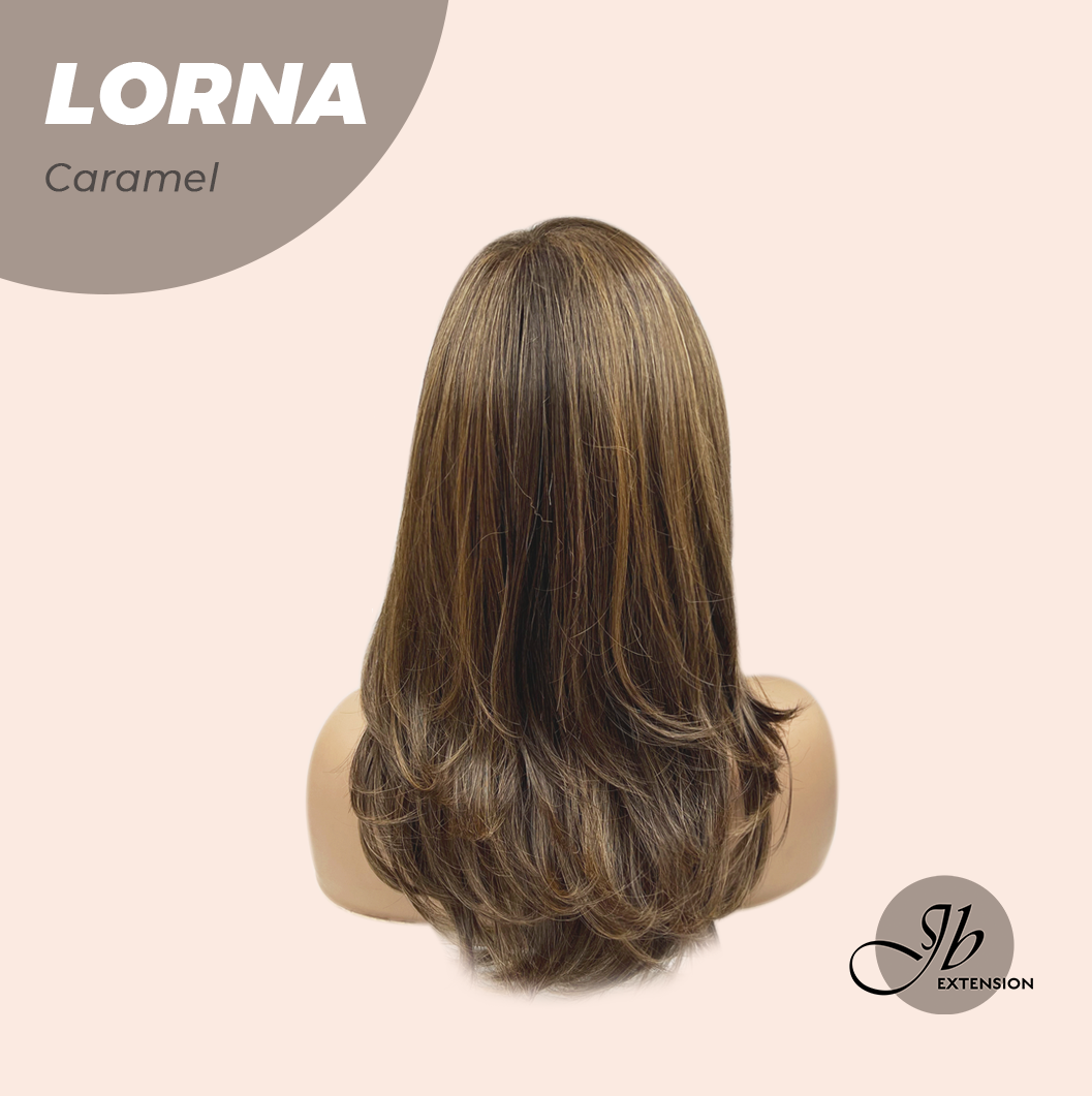 JBEXTENSION 18 Inches Caramel Curly Women Fashion Full Machine Wig With Bangs LORNA CARAMEL【PLUS PERMATEASE】【BENDY EAR TABS】