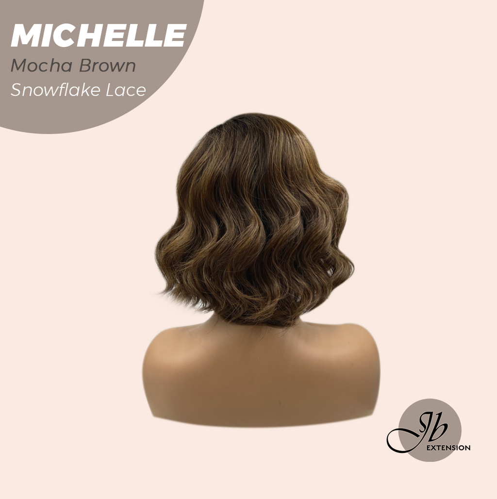 JBEXTENSION 10 Inches Mocha Brown Pre-Cut Side Part Snowflake Lace Frontlace Glueless Wig MICHELLE MOCHA BROWN【BENDY EAR TABS】
