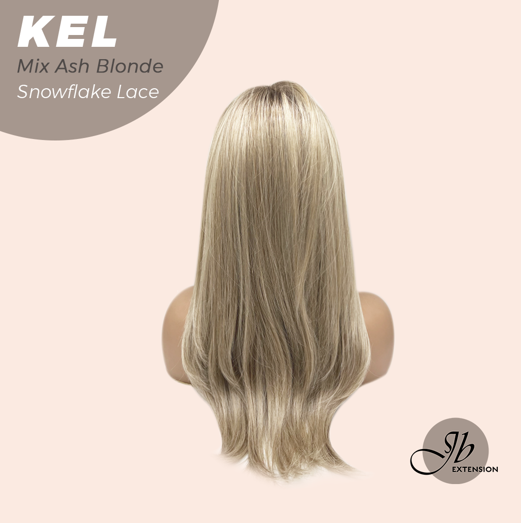 JBEXTENSION 22 Inches Mix Ash Blonde Pre-Cut Snowflake Lace Frontlace Glueless Wig KEL MIX ASH BLONDE【PERMATEASE】【BENDY EAR TABS】- M/L