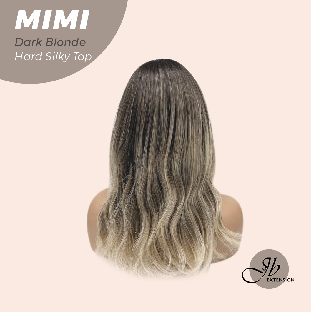 JBEXTENSION 16 Inches Scalpiana 3.5X4 Hard Silky Top Natural Scalp Effect Dark Blonde Body Wave Wig With Bangs Wig MIMI SILK TOP DARK BLONDE