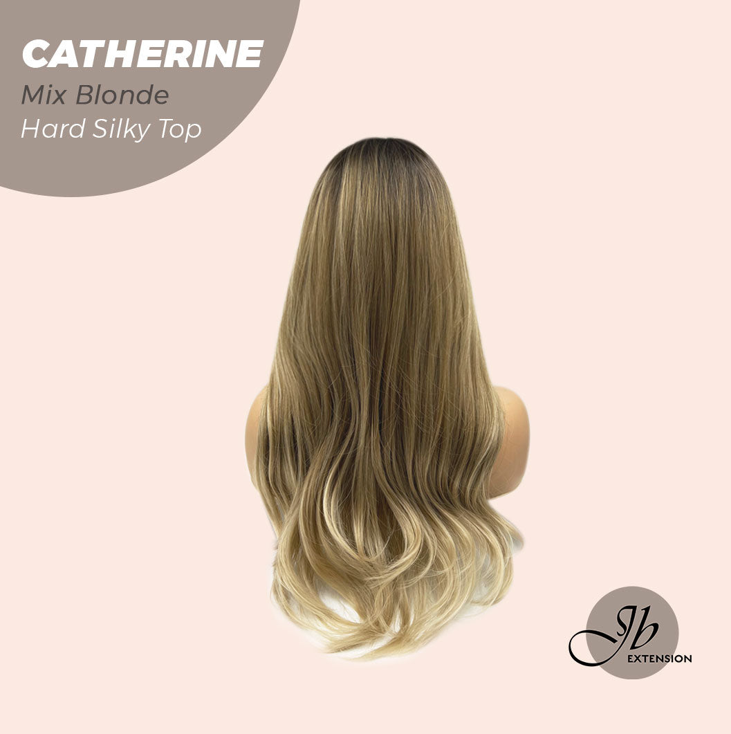 JBEXTENSION 25 Inches Scalpiana Mix Blonde 3.5X4 Hard Silky Top Natural Scalp Effect Wig With Bangs CATHERINE MIX BLONDE