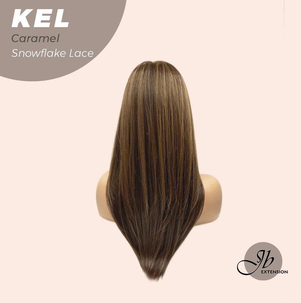 JBEXTENSION 22 Inches Caramel Pre-Cut Snowflake Lace Frontlace Glueless Wig KEL CARAMEL【PERMATEASE】【BENDY EAR TABS】S/M