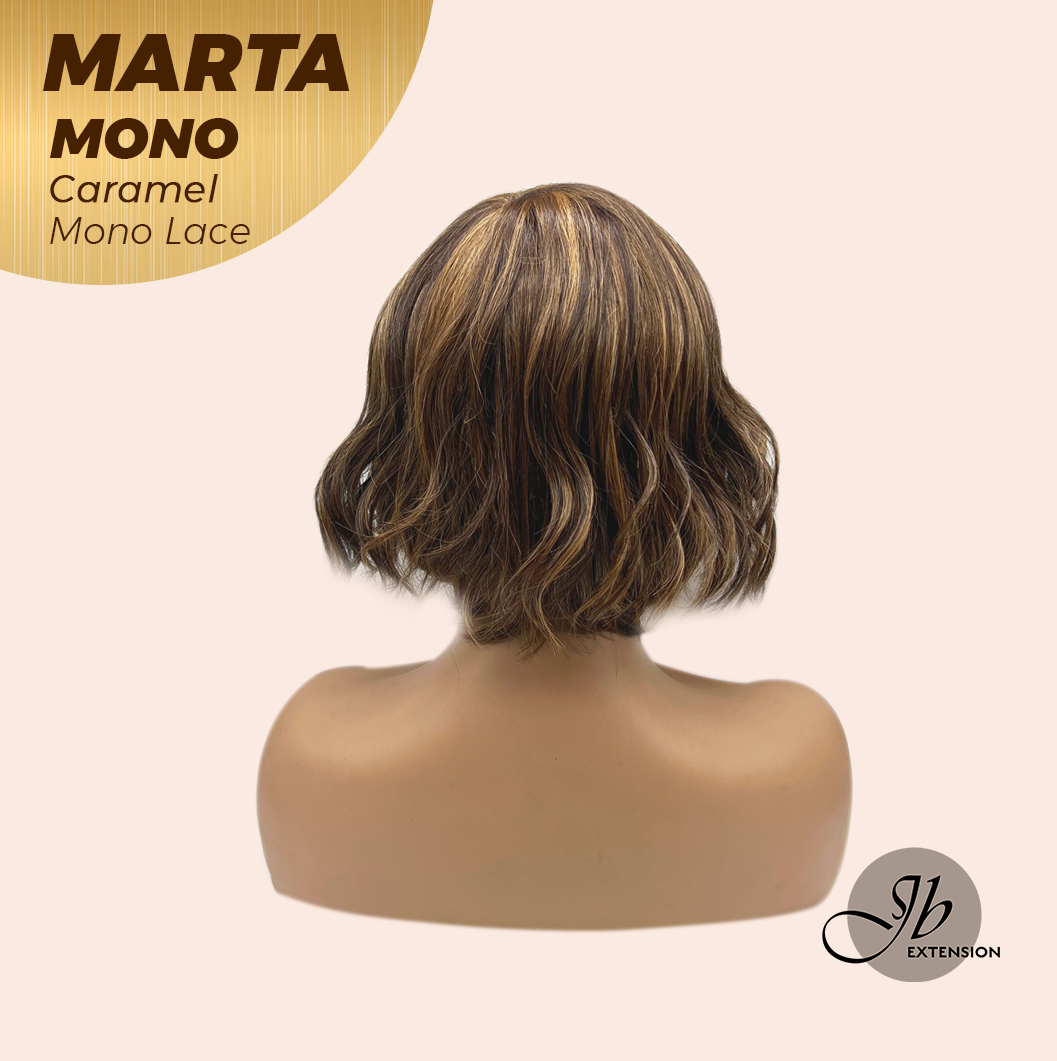 JBEXTENSION MARTA MONO CARAMEL Monofilament Handmade Wig 6X5 Full Monofilament Hand Tied Top Wig 10 Inches Caramel Mono Lace Handmade Futura Fiber Wig With Anti-slip Silicone Strips Glueless Wig MARTA MONO CARAMEL【BENDY EAR TABS】