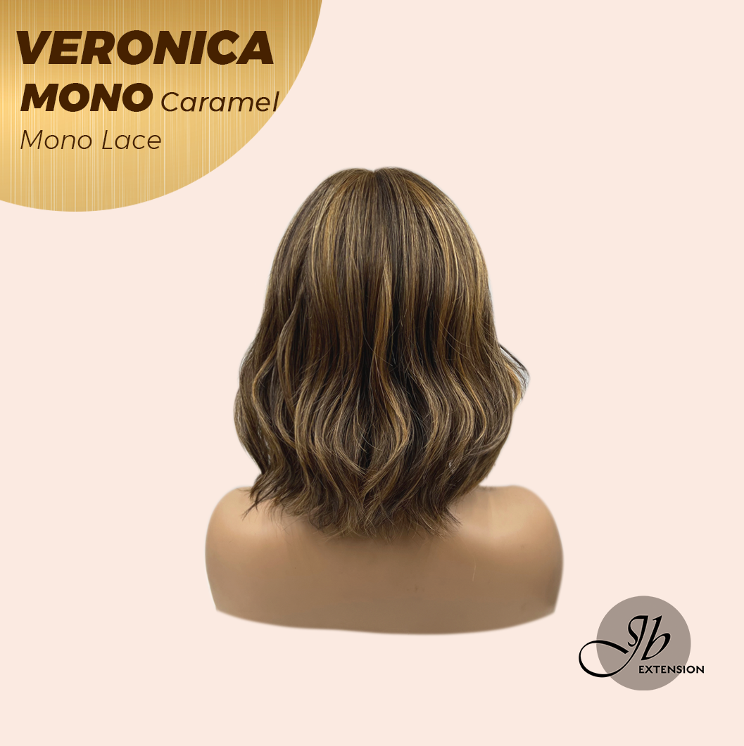 HOT OF SEASON - 12 Inches Caramel Wave Monofilament Handmade Wig 6X5 Full Monofilament Hand Tied Top Wig Mono Lace Wig With Anti-slip Silicone Strips Glueless Wig VERONICA MONO CARAMEL【BENDY EAR TABS】