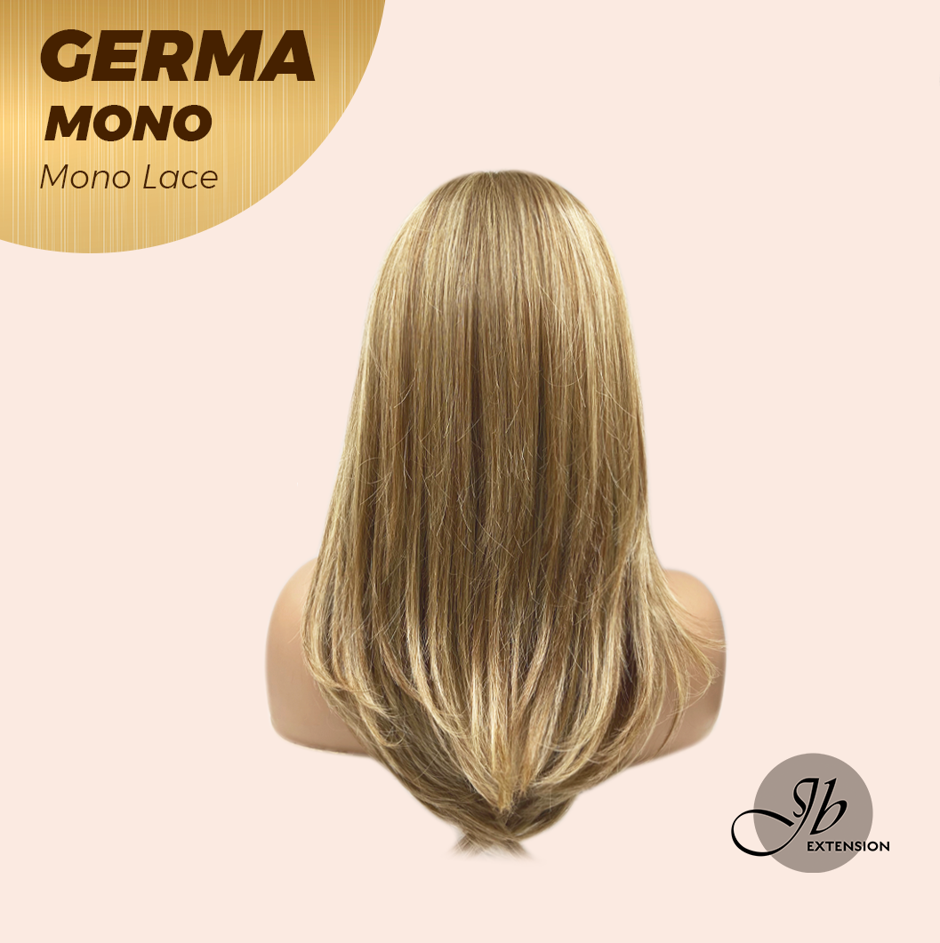 JBEXTENSION GERMA MONO Full Monofilament Handmade Full Lace Full Hand Tied Wig 20 Inches Honey Blonde Mono Lace Handmade Futura Fiber Wig Glueless Wig GERMA MONO【BENDY EAR TABS】