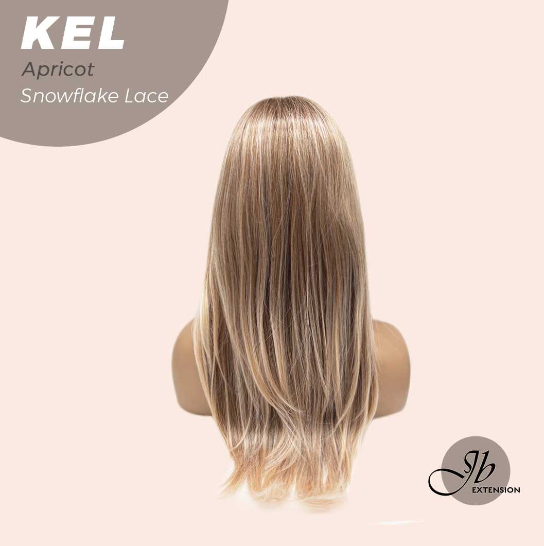 JBEXTENSION 22 Inches Apricot Pre-Cut Snowflake Lace Frontlace Glueless Wig KEL APRICOT【PERMATEASE】【BENDY EAR TABS】- M/L