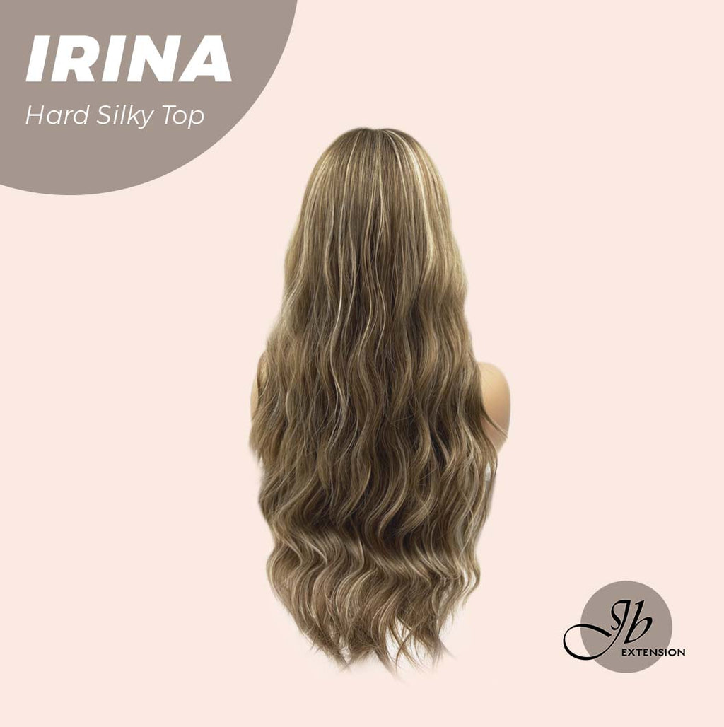 JBEXTENSION 28 Inches Scalpiana Brown With Blonde Highlight Wave 3.5X4 Hard Silky Top Natural Scalp Effect Wig IRINA