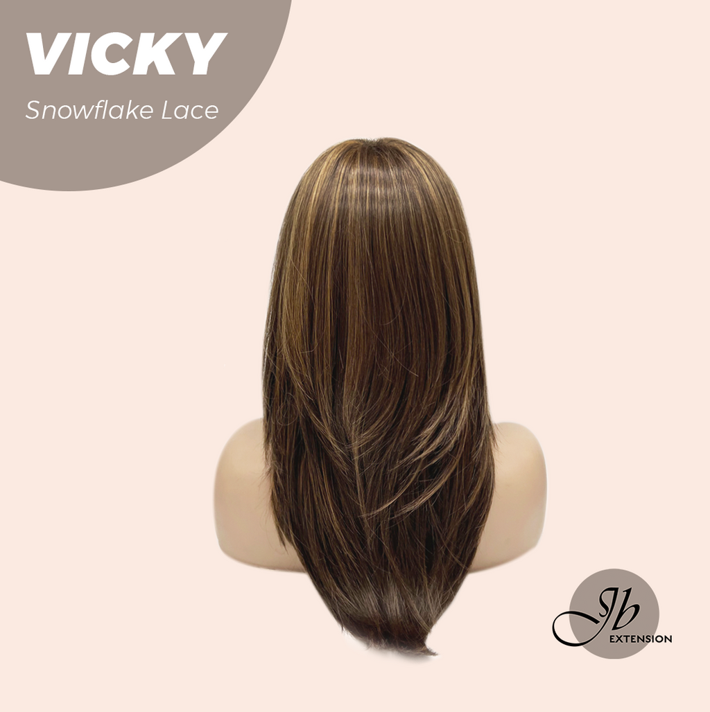 JBEXTENSION 20 Inches Caramel Pre-Cut Snowflake Lace Frontlace Glueless Wig VICKY【PERMATEASE】【BENDY EAR TABS】- M/L