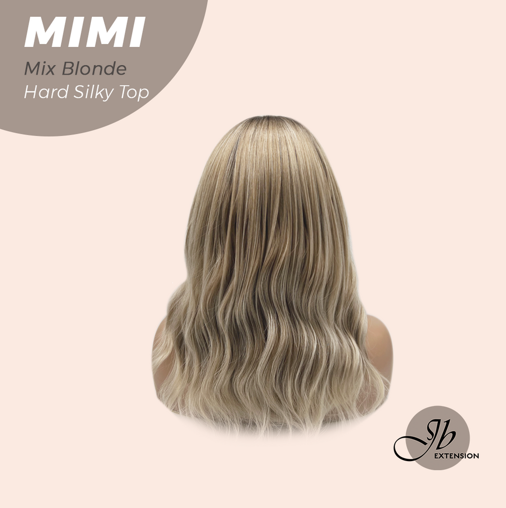 JBEXTENSION 16 Inches Scalpiana 3.5X4 Hard Silky Top Natural Scalp Effect Mix Blonde Body Wave Wig With Bangs Wig MIMI SILK TOP MIX BLONDE