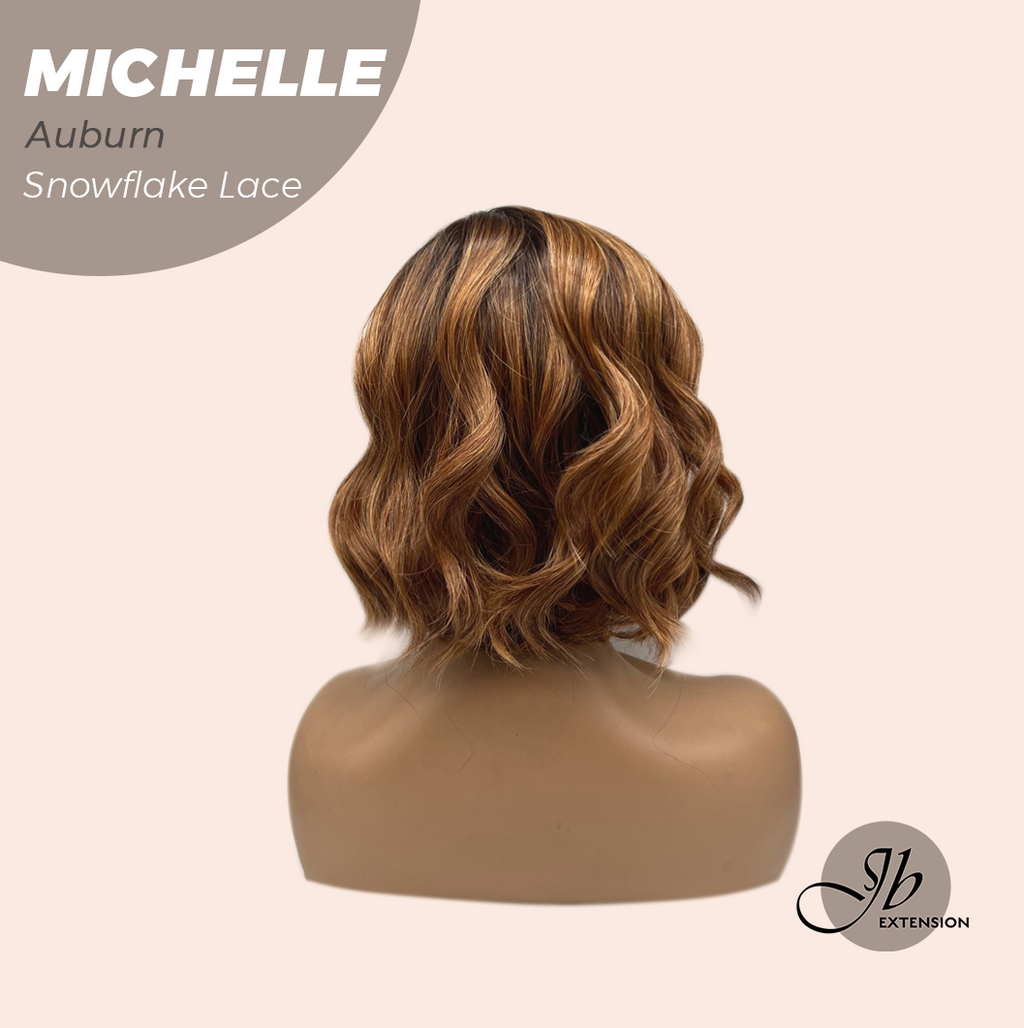 JBEXTENSION 10 Inches Auburn Pre-Cut Side Part Snowflake Lace Frontlace Glueless Wig MICHELLE AUBURN【BENDY EAR TABS】- M/L