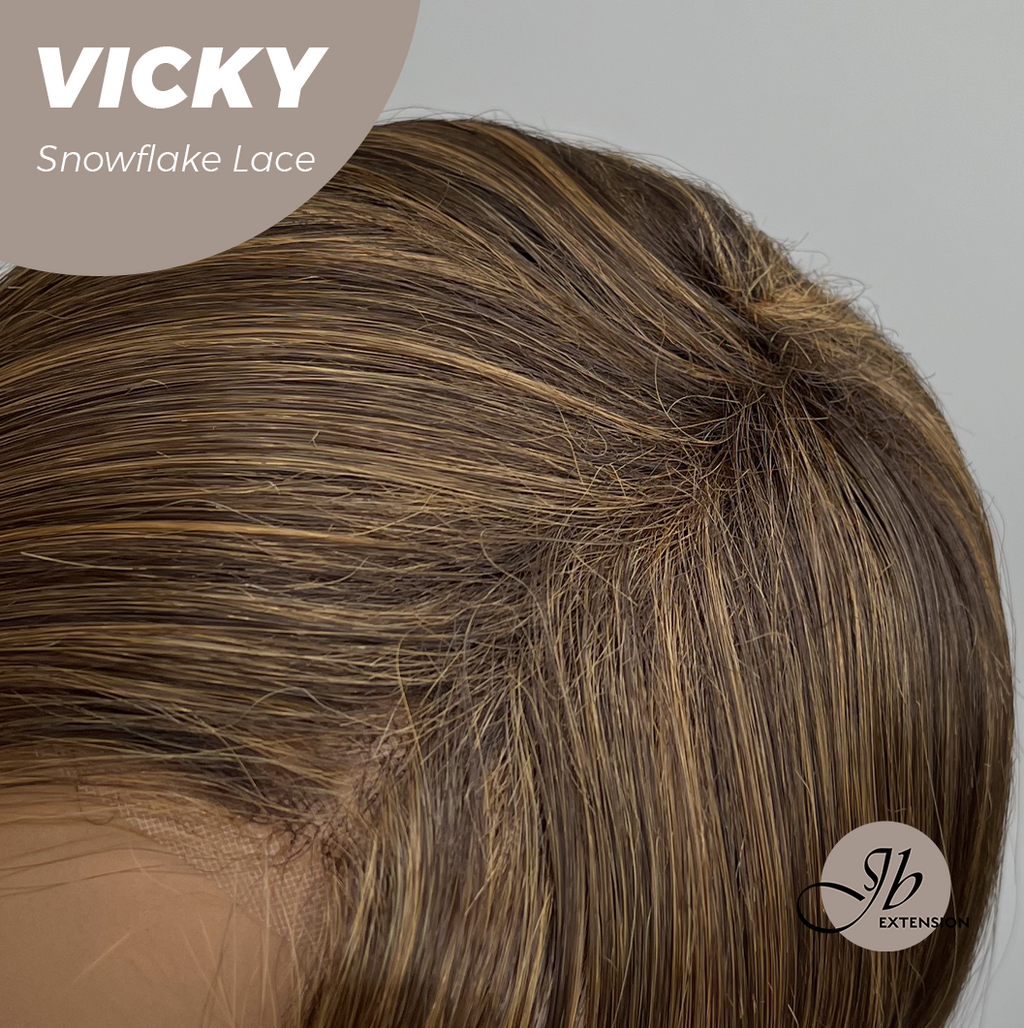 JBEXTENSION 20 Inches Caramel Pre-Cut Snowflake Lace Frontlace Glueless Wig VICKY【PERMATEASE】【BENDY EAR TABS】- M/L