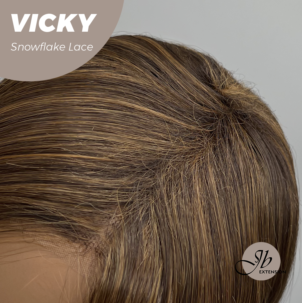 JBEXTENSION 20 Inches Caramel Pre-Cut Snowflake Lace Frontlace Glueless Wig VICKY【PERMATEASE】【BENDY EAR TABS】- M/L