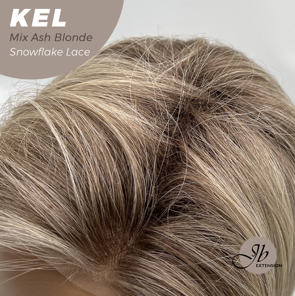 JBEXTENSION 22 Inches Mix Ash Blonde Pre-Cut Snowflake Lace Frontlace Glueless Wig KEL MIX ASH BLONDE【PERMATEASE】【BENDY EAR TABS】- M/L