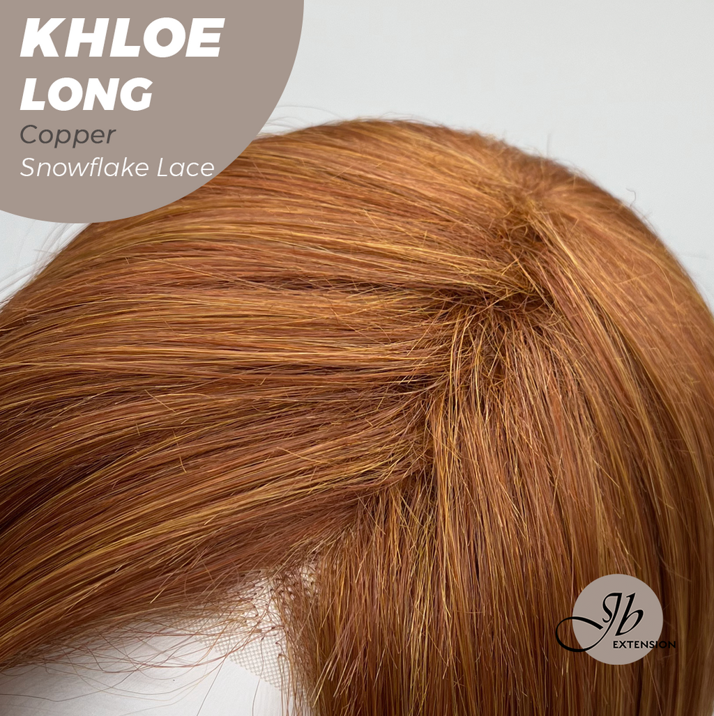 JBEXTENSION 18 Inches Copper Pre-Cut Snowflake Lace Frontlace Glueless Wig KHLOE LONG COPPER【PERMATEASE】【BENDY EAR TABS】