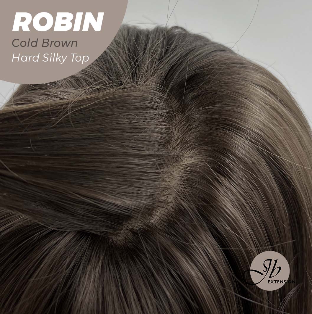 JBEXTENSION 22 Inches  Scalpiana Cold Brown Wolf Cut 3.5X4 Hard Silky Top Natural Scalp Effect Wig ROBIN COLD BROWN