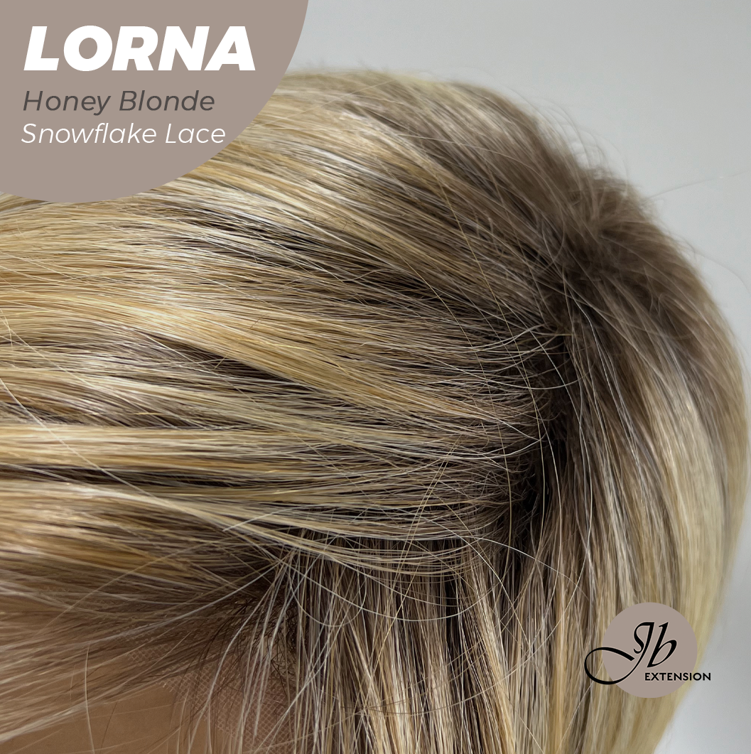 JBEXTENSION 18 Inches Honey Blonde Curly Pre-Cut Snowflake Lace Frontlace Glueless Wig LORNA SNOWFLAKE HONEY BLONDE【PERMATEASE】【BENDY EAR TABS】