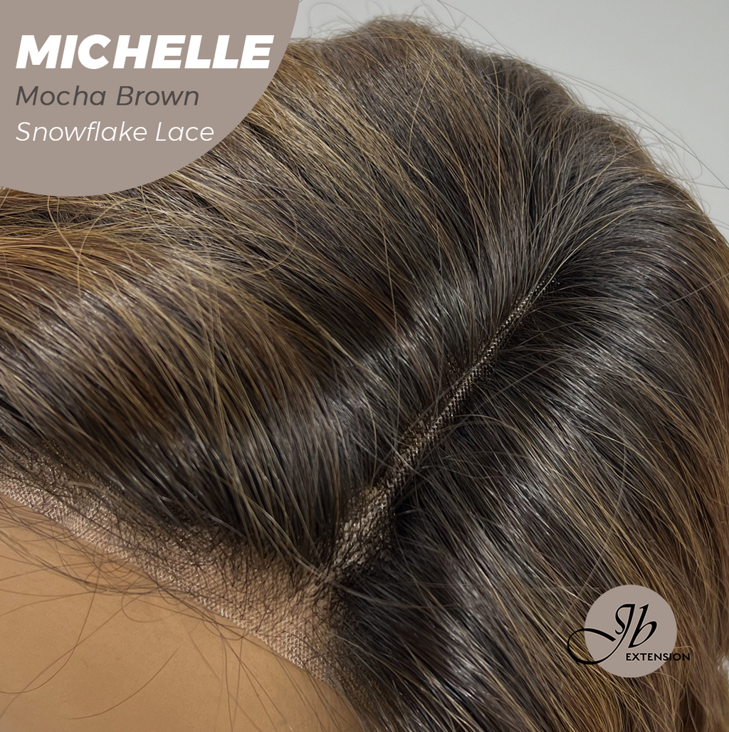 JBEXTENSION 10 Inches Mocha Brown Pre-Cut Side Part Snowflake Lace Frontlace Glueless Wig MICHELLE MOCHA BROWN【BENDY EAR TABS】
