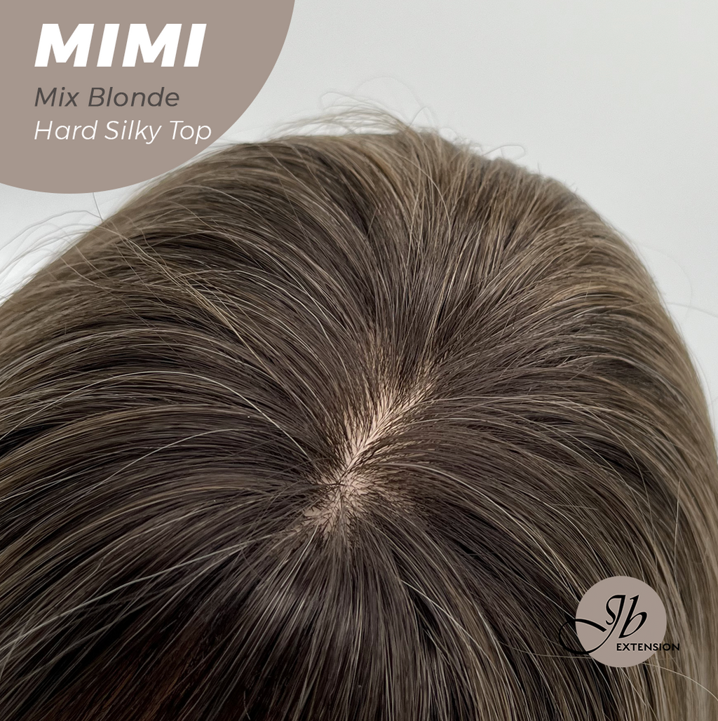 JBEXTENSION 16 Inches Scalpiana 3.5X4 Hard Silky Top Natural Scalp Effect Mix Blonde Body Wave Wig With Bangs Wig MIMI SILK TOP MIX BLONDE