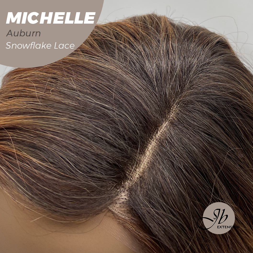 JBEXTENSION 10 Inches Auburn Pre-Cut Side Part Snowflake Lace Frontlace Glueless Wig MICHELLE AUBURN【BENDY EAR TABS】- M/L