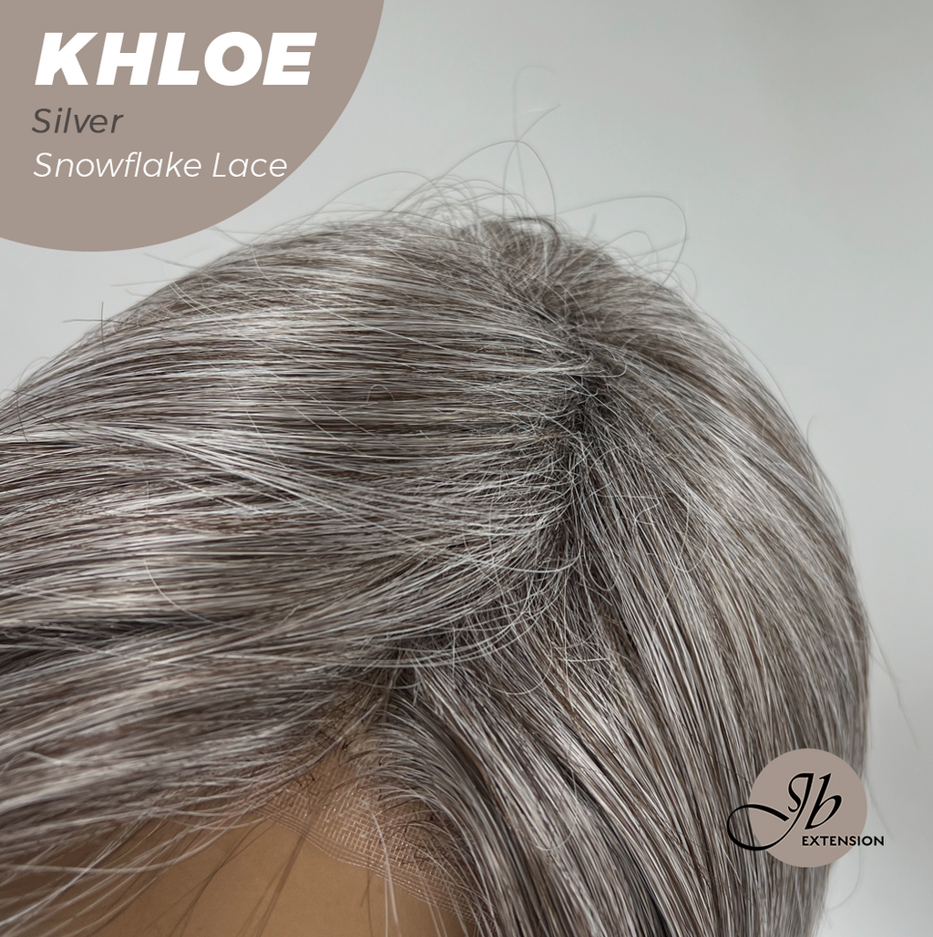 JBEXTENSION 12 Inches Bob Cut Silver Pre-Cut Snowflake Lace Frontlace Glueless Wig KHLOE SILVER【PERMATEASE】【BENDY EAR TABS】- S/M
