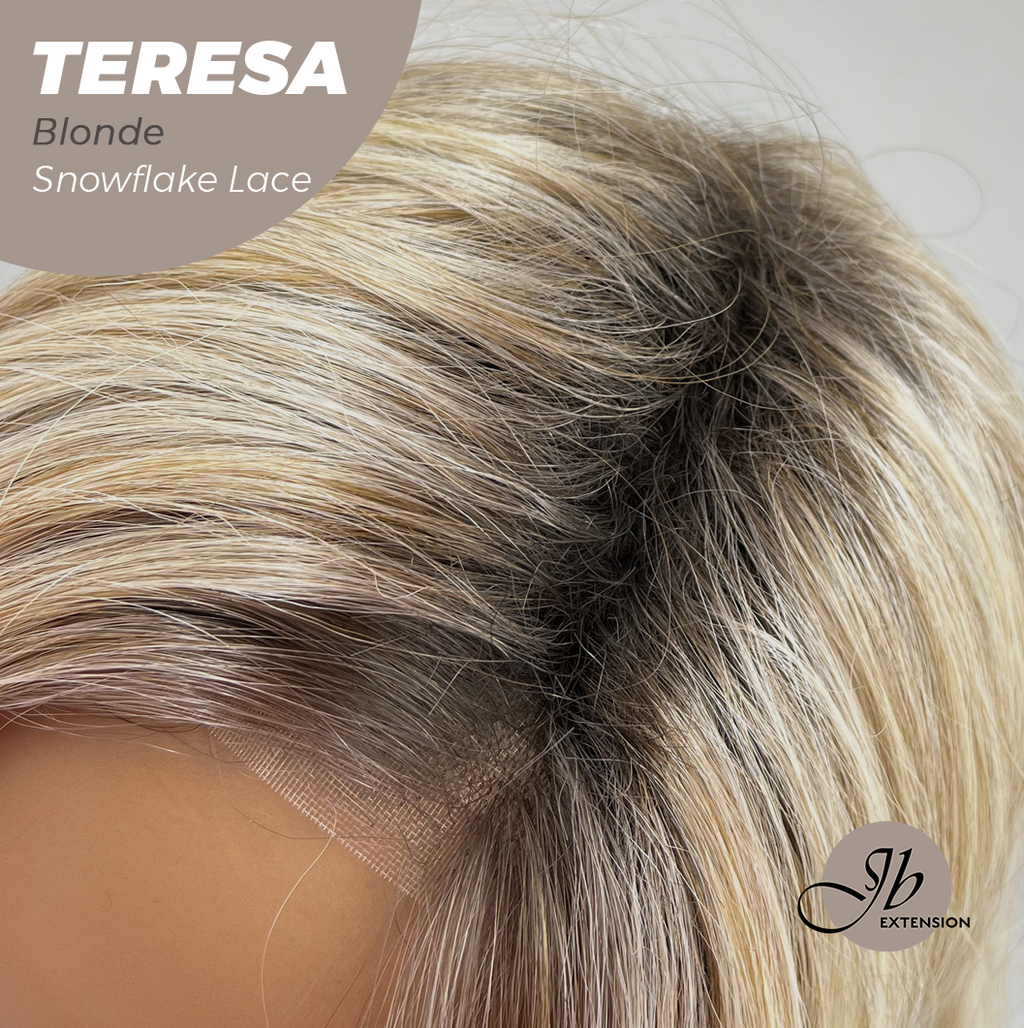 JBEXTENSION 18 Inches Mix Blonde Pre-Cut Snowflake Lace Frontlace Glueless Wig TERESA BLONDE【PERMATEASE】【BENDY EAR TABS】