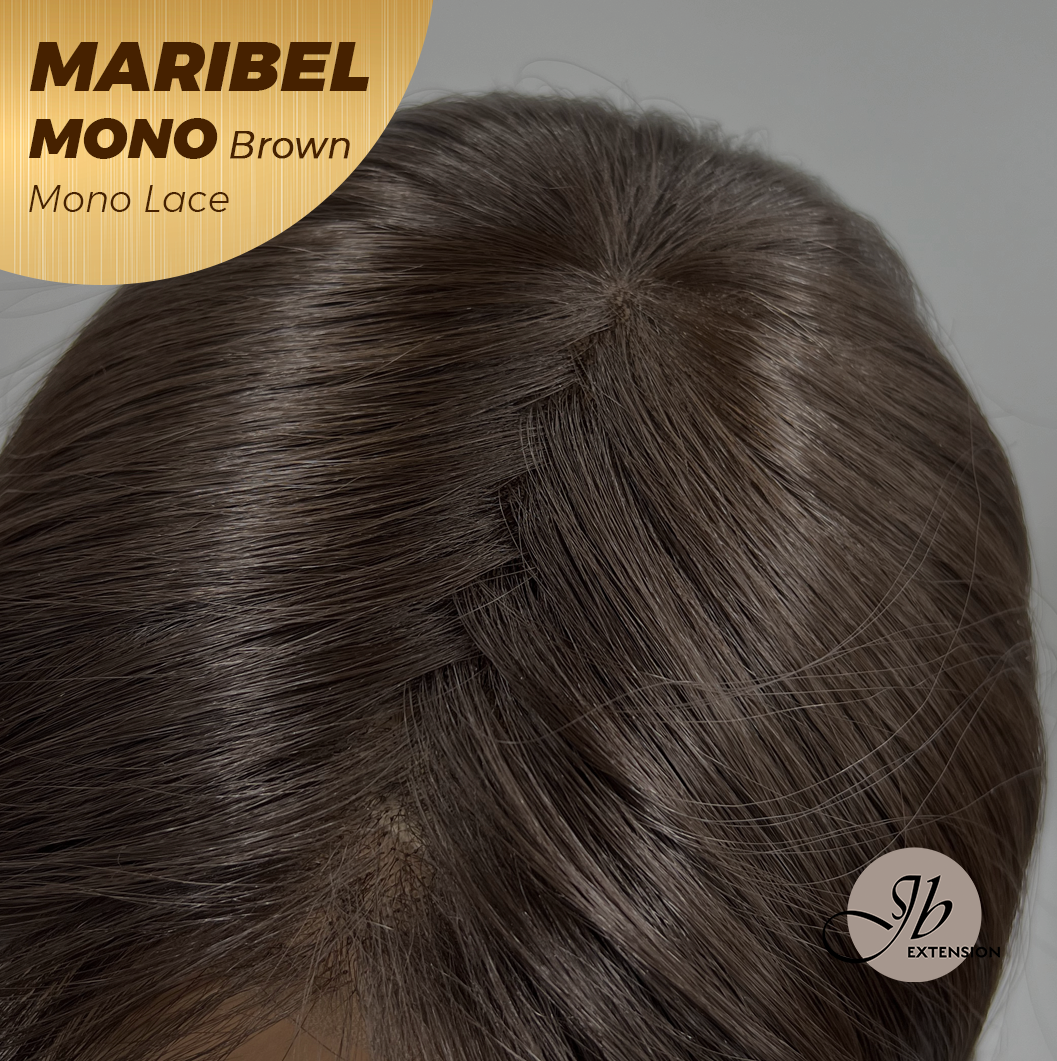 JBEXTENSION MARIBEL MONO Monofilament Handmade Wig 6X5 Full Monofilament Hand Tied Top Wig 16 Inches Brown Wave Mono Lace Wig With Anti-slip Silicone Strips Glueless Wig MARIBEL MONO BROWN【BENDY EAR TABS】