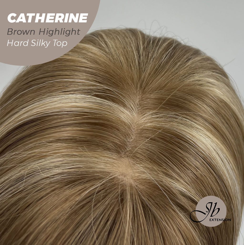 JBEXTENSION 25 Inches Scalpiana Brown With Highlight 3.5X4 Hard Silky Top Natural Scalp Effect Wig With Bangs CATHERINE BROWN HIGHLIGHT