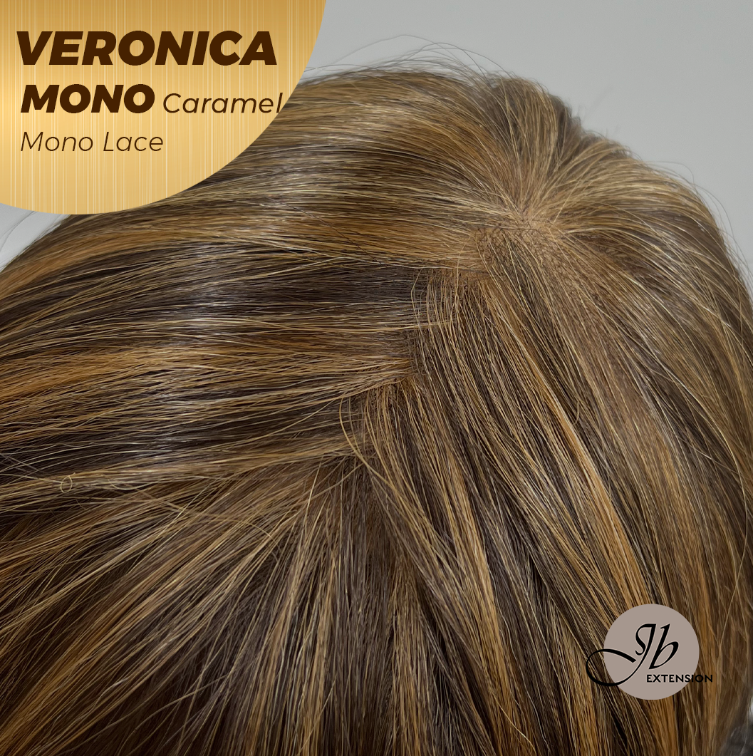 HOT OF SEASON - 12 Inches Caramel Wave Monofilament Handmade Wig 6X5 Full Monofilament Hand Tied Top Wig Mono Lace Wig With Anti-slip Silicone Strips Glueless Wig VERONICA MONO CARAMEL【BENDY EAR TABS】