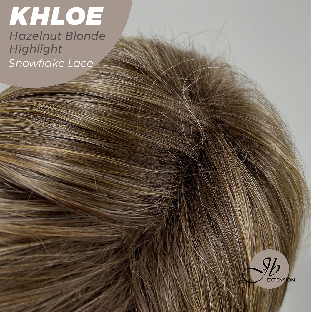 JBEXTENSION 12 Inches Bob Cut Hazelnut Blonde Highlight Pre-Cut Snowflake Lace Frontlace Glueless Wig KHLOE HAZELNUT【PERMATEASE】【BENDY EAR TABS】