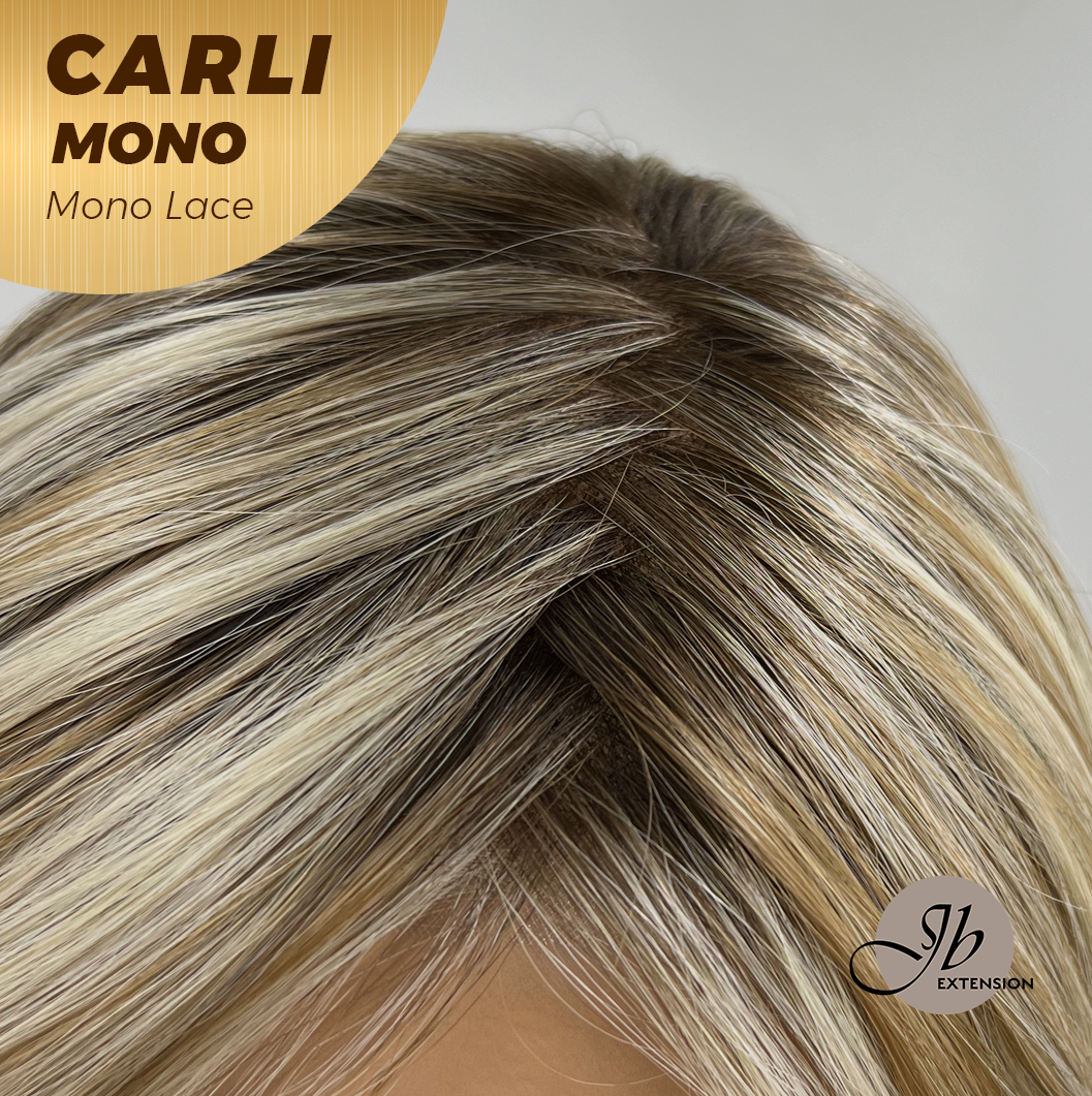 JBEXTENSION CARLI MONO Monofilament Handmade Wig 6X5 Full Monofilament Hand Tied Top Wig 14 Inches Mix Blonde Wave Mono Lace Wig With Anti-slip Silicone Strips Glueless Wig CARLI MONO【BENDY EAR TABS】