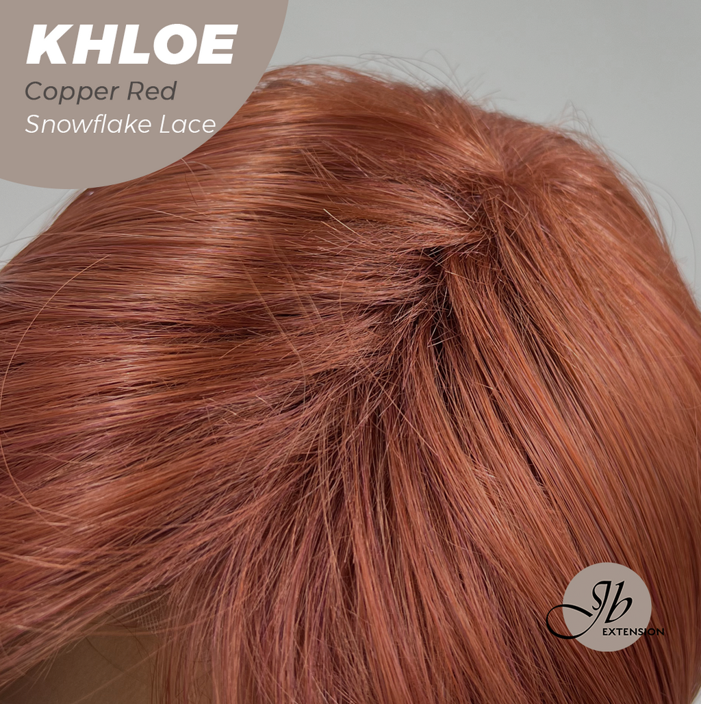 JBEXTENSION 12 Inches Bob Cut Copper Red Pre-Cut Snowflake Lace Frontlace Glueless Wig KHLOE COPPER RED【PERMATEASE】【BENDY EAR TABS】