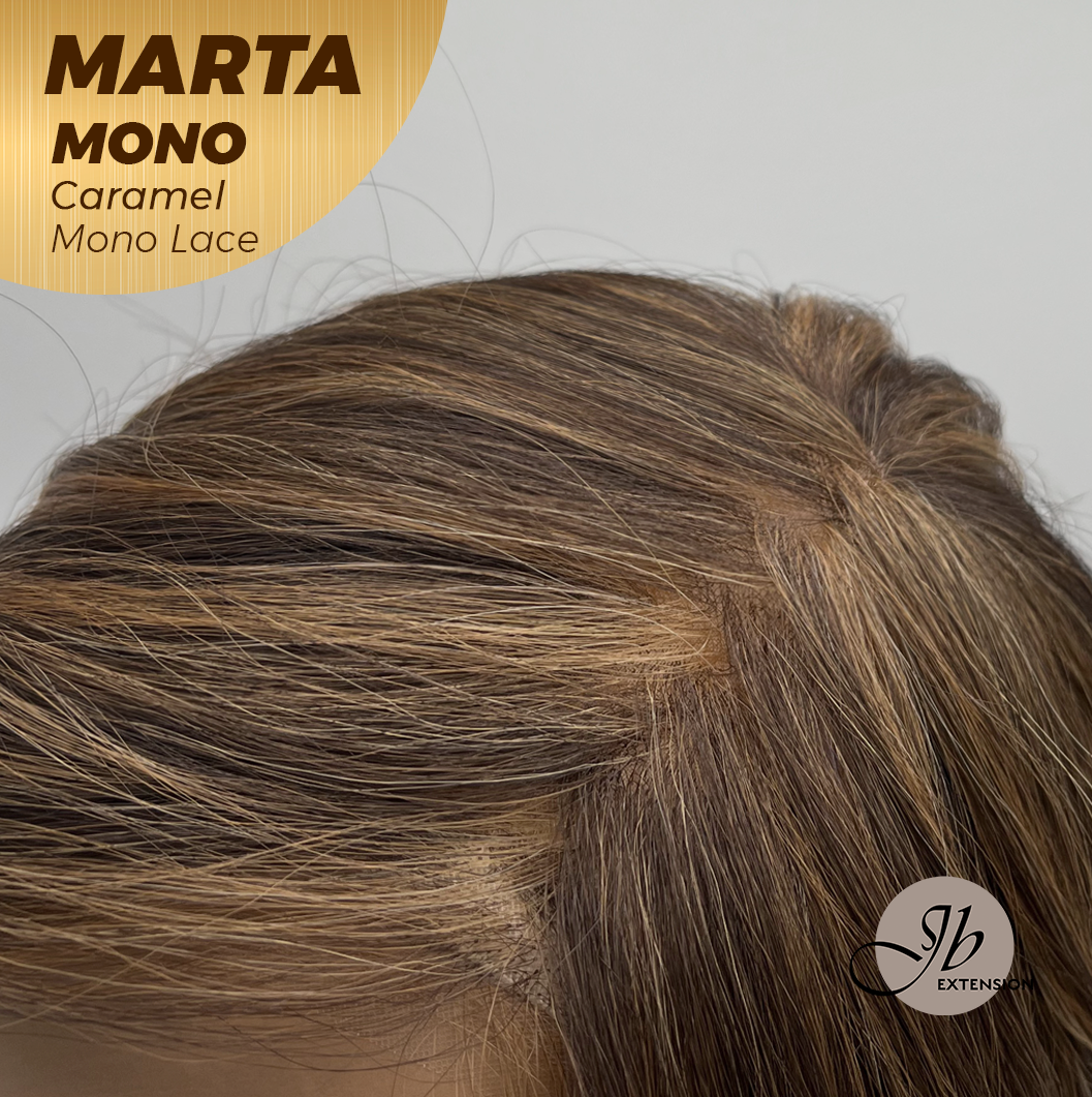 JBEXTENSION MARTA MONO CARAMEL Monofilament Handmade Wig 6X5 Full Monofilament Hand Tied Top Wig 10 Inches Caramel Mono Lace Handmade Futura Fiber Wig With Anti-slip Silicone Strips Glueless Wig MARTA MONO CARAMEL【BENDY EAR TABS】