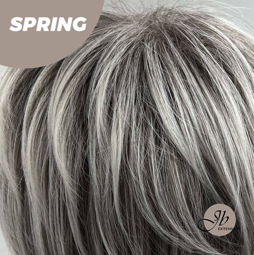 Rachel's Pick-Get Pixie Cut Silver Half Real Human Hair Half Futura Fiber Fashion Women Wig SPRING