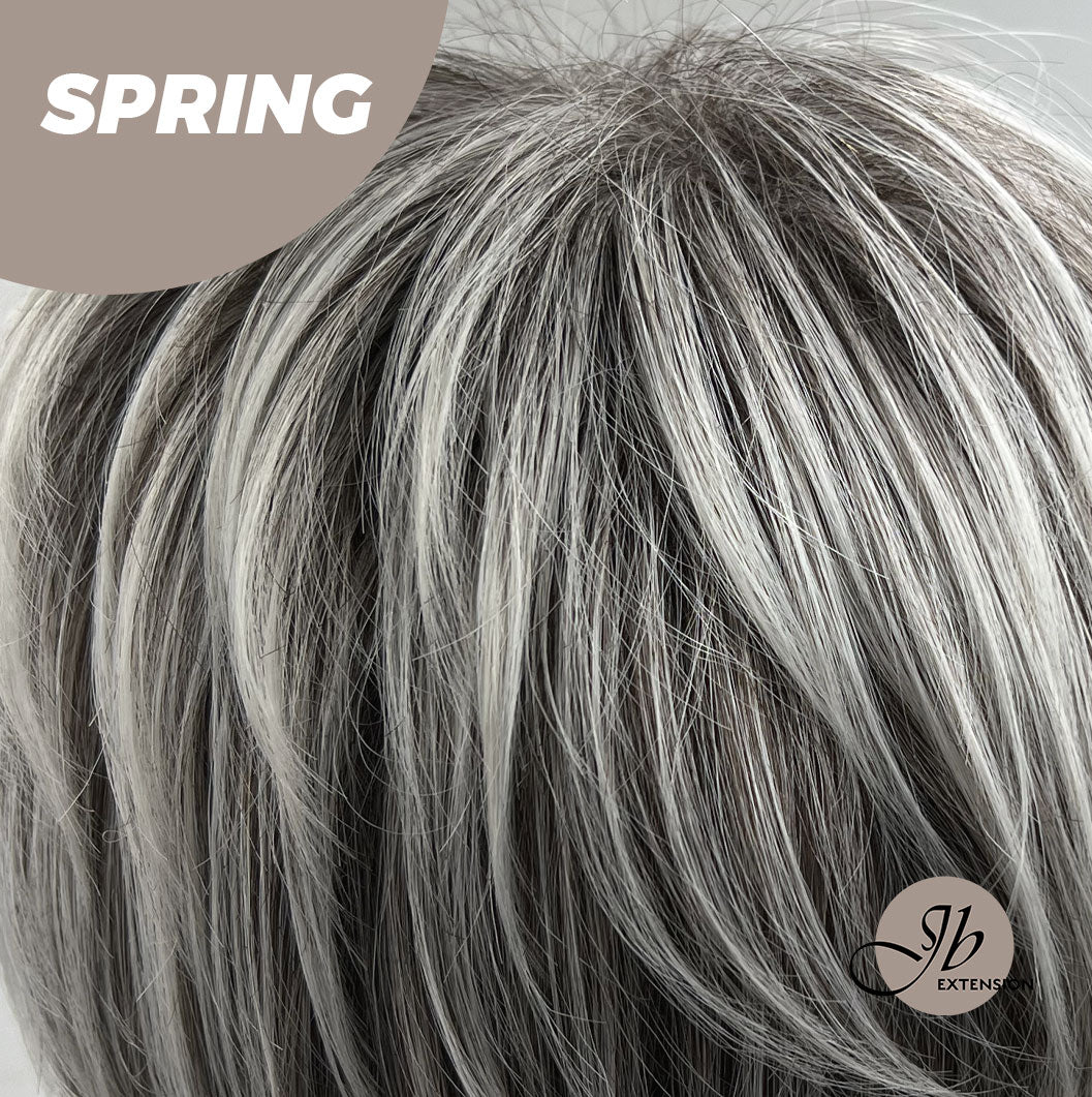 Rachel's Pick-Get Pixie Cut Silver Half Real Human Hair Half Futura Fiber Fashion Women Wig SPRING
