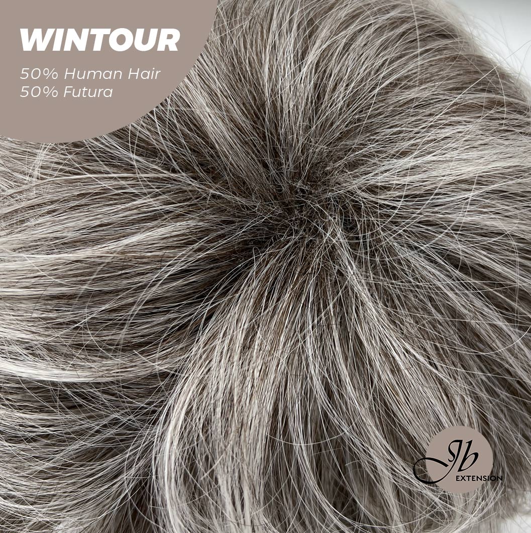 HOT OF SEASON -Pixie Cut Silver Half Real Human Hair Half Futura Fiber Fashion Women Wig WINTOUR