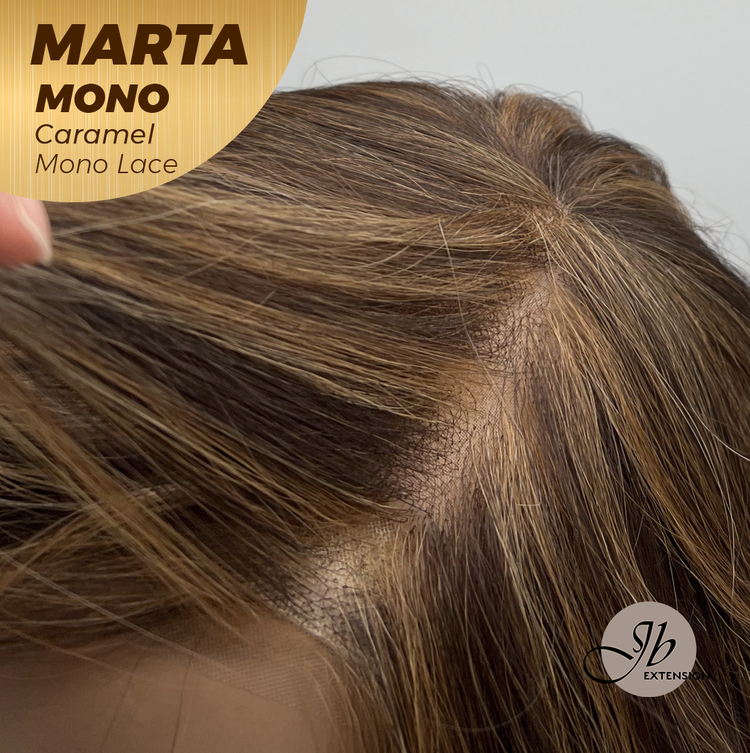 JBEXTENSION MARTA MONO CARAMEL Monofilament Handmade Wig 6X5 Full Monofilament Hand Tied Top Wig 10 Inches Caramel Mono Lace Handmade Futura Fiber Wig With Anti-slip Silicone Strips Glueless Wig MARTA MONO CARAMEL【BENDY EAR TABS】