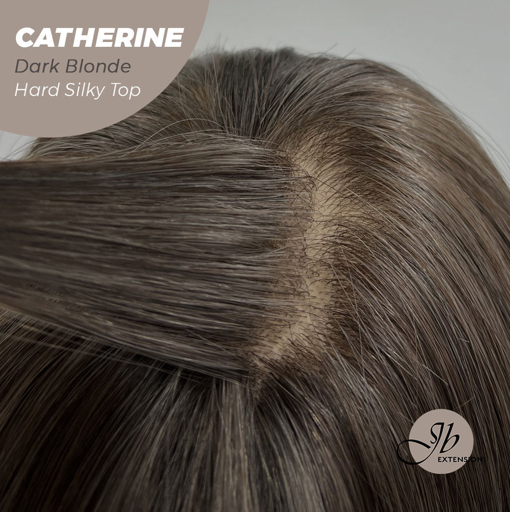 JBEXTENSION 25 Inches Scalpiana Dark Blonde 3.5X4 Hard Silky Top Natural Scalp Effect Wig With Bangs CATHERINE DARK BLONDE