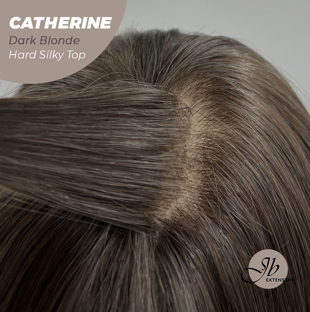 JBEXTENSION 25 Inches Scalpiana Dark Blonde 3.5X4 Hard Silky Top Natural Scalp Effect Wig With Bangs CATHERINE DARK BLONDE