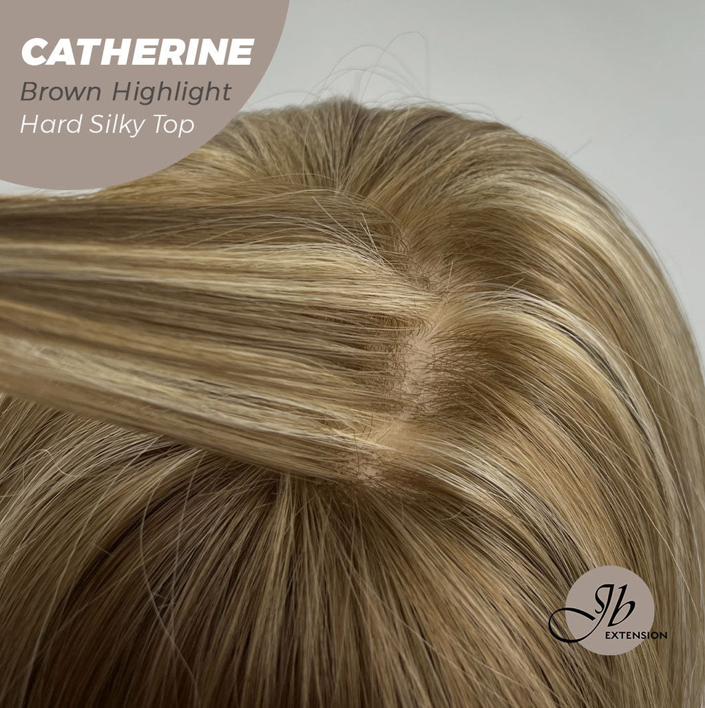 JBEXTENSION 25 Inches Scalpiana Brown With Highlight 3.5X4 Hard Silky Top Natural Scalp Effect Wig With Bangs CATHERINE BROWN HIGHLIGHT