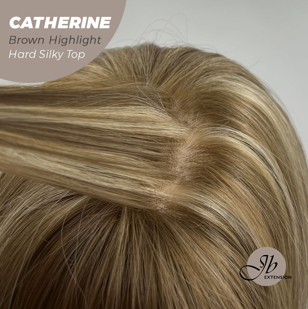 JBEXTENSION 25 Inches Scalpiana Brown With Highlight 3.5X4 Hard Silky Top Natural Scalp Effect Wig With Bangs CATHERINE BROWN HIGHLIGHT