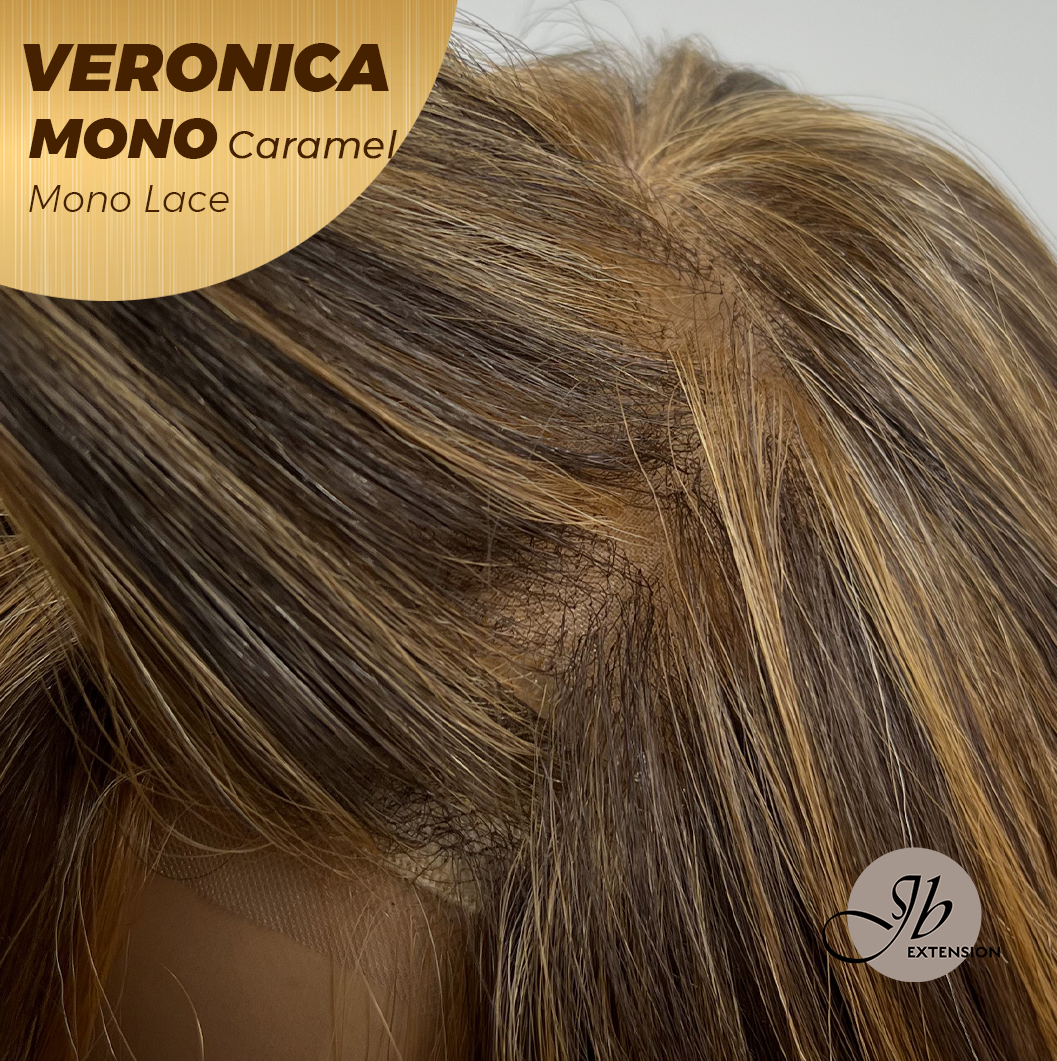 HOT OF SEASON - 12 Inches Caramel Wave Monofilament Handmade Wig 6X5 Full Monofilament Hand Tied Top Wig Mono Lace Wig With Anti-slip Silicone Strips Glueless Wig VERONICA MONO CARAMEL【BENDY EAR TABS】