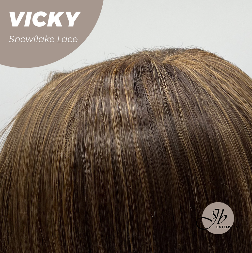 JBEXTENSION 20 Inches Caramel Pre-Cut Snowflake Lace Frontlace Glueless Wig VICKY【PERMATEASE】【BENDY EAR TABS】- M/L