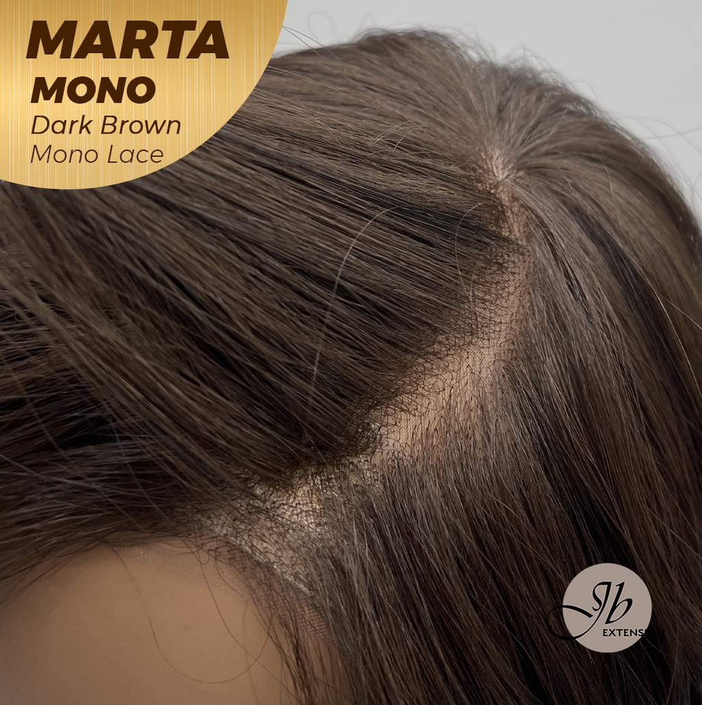 JBEXTENSION MARTA MONO DARK BROWN Monofilament Handmade Wig 6X5 Full Monofilament Hand Tied Top Wig 10 Inches Dark Brown Mono Lace Handmade Futura Fiber Wig With Anti-slip Silicone Strips Glueless Wig MARTA MONO DARK BROWN【BENDY EAR TABS】