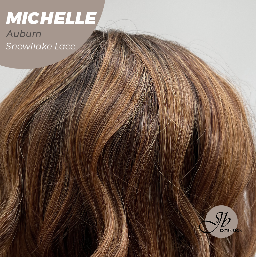 JBEXTENSION 10 Inches Auburn Pre-Cut Side Part Snowflake Lace Frontlace Glueless Wig MICHELLE AUBURN【BENDY EAR TABS】- M/L