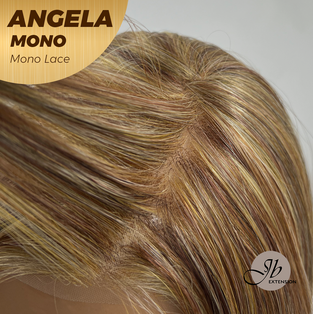 JBEXTENSION ANGELA MONO Monofilament Handmade Wig 6X5 Full Monofilament Hand Tied Top Wig 16 Inches Crème Caramel Mono Lace Wig With Anti-slip Silicone Strips Glueless Wig ANGELA MONO【BENDY EAR TABS】