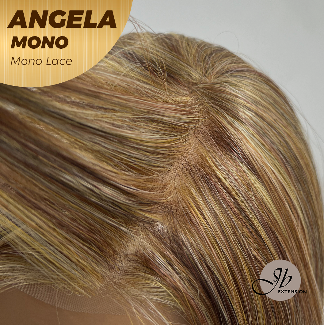 JBEXTENSION ANGELA MONO Monofilament Handmade Wig 6X5 Full Monofilament Hand Tied Top Wig 16 Inches Crème Caramel Mono Lace Wig With Anti-slip Silicone Strips Glueless Wig ANGELA MONO【BENDY EAR TABS】