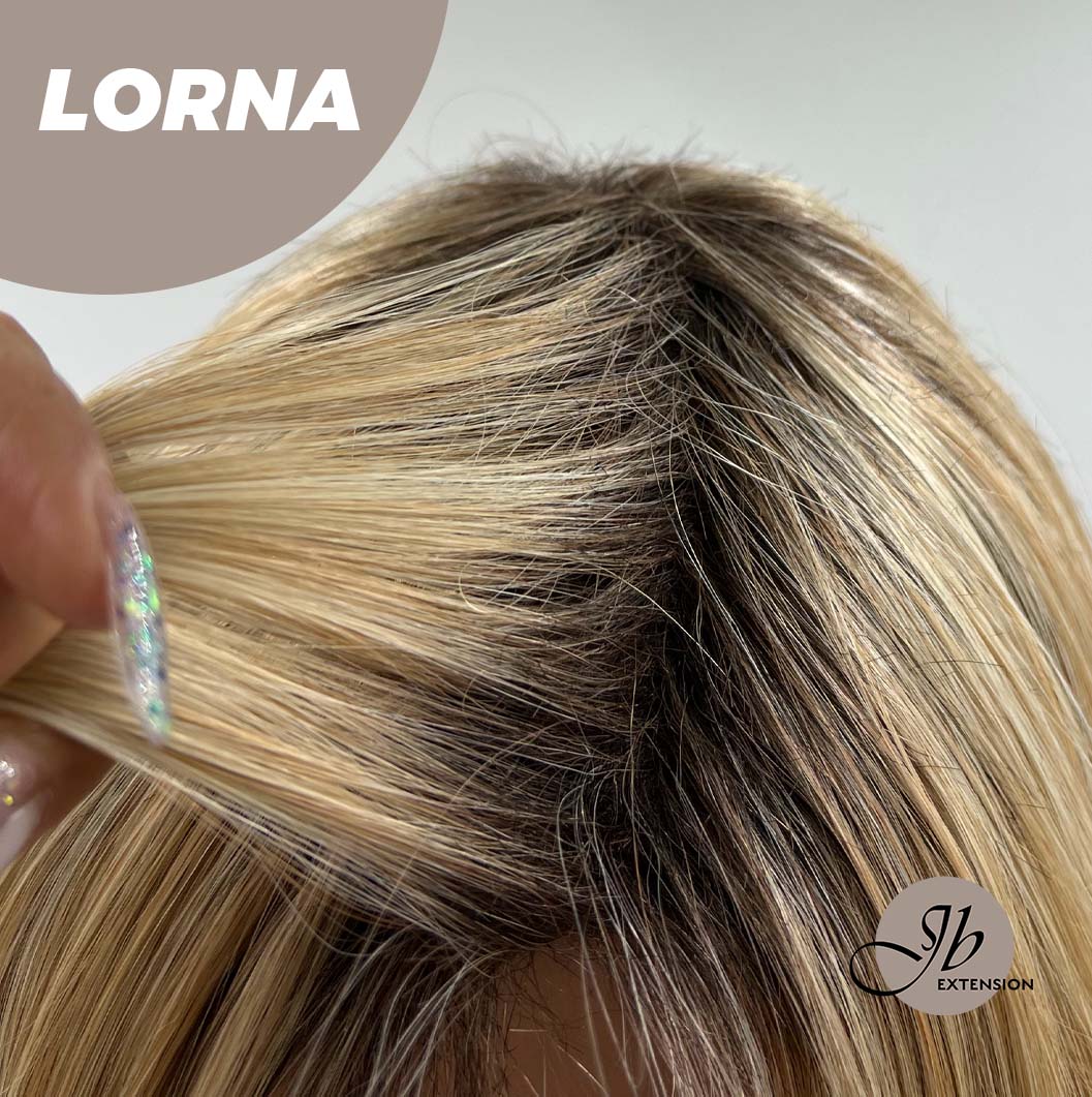 HOT OF SEASON - 18 Inches Blonde Curly Women Fashion Full Machine Wig With Bangs LORNA【PLUS PERMATEASE】【BENDY EAR TABS】