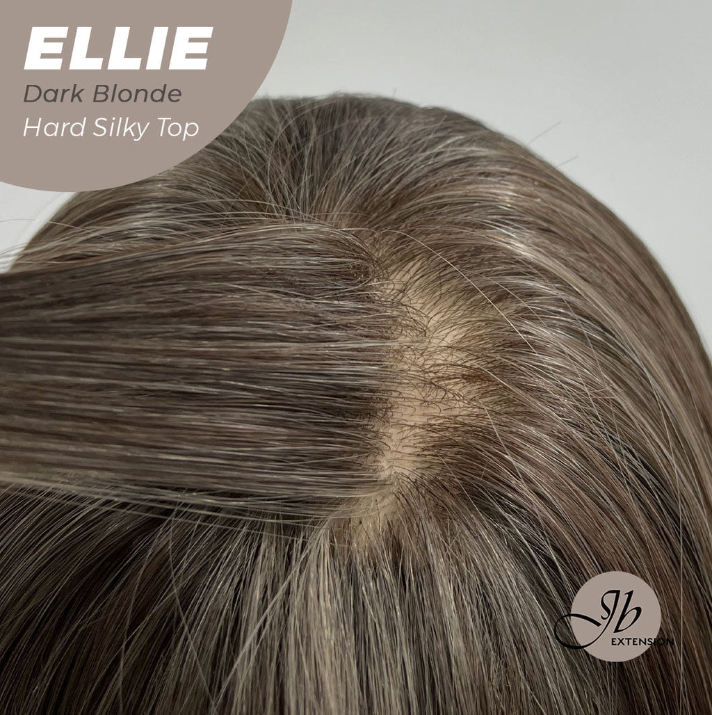 JBEXTENSION 26 Inches Scalpiana Dark Blonde Wolf Cut 3.5X4 Hard Silky Top Natural Scalp Effect Wig With Bangs ELLIE DARK BLONDE Silk Top