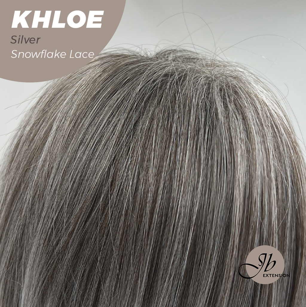 JBEXTENSION 12 Inches Bob Cut Silver Pre-Cut Snowflake Lace Frontlace Glueless Wig KHLOE SILVER【PERMATEASE】【BENDY EAR TABS】- S/M