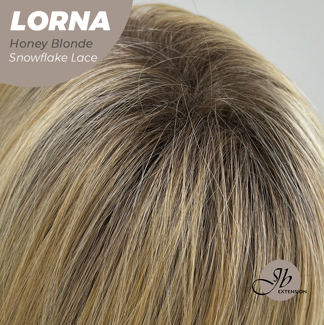 JBEXTENSION 18 Inches Honey Blonde Curly Pre-Cut Snowflake Lace Frontlace Glueless Wig LORNA SNOWFLAKE HONEY BLONDE【PERMATEASE】【BENDY EAR TABS】